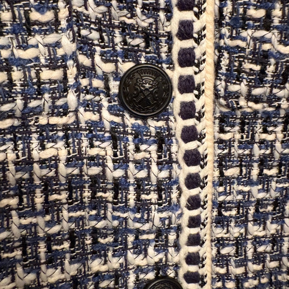 New CHRISTIAN LACROIX Navy White Tweed Blazer Jacket size L - Picture 3 of 8